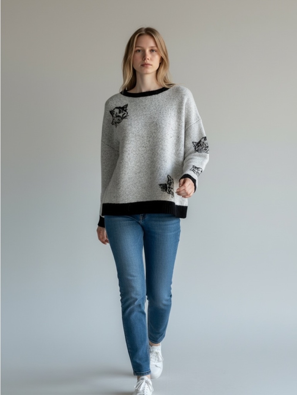 On 12th Women's  Sweater with Cat Design